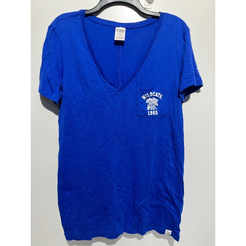 Victoria's Secret PINK Kentucky Wildcats Blue V-Neck Pocket T-Shirt Womens Large
